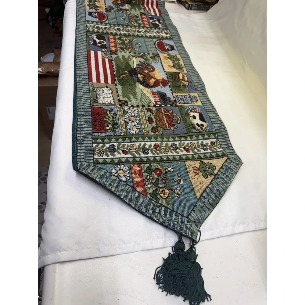 Hen Rooster Placemats Set Of 4 Woven Tapestry  & Large Table Runner 12